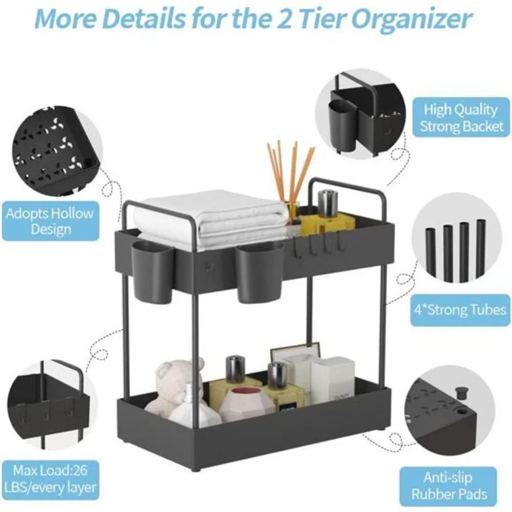 Under Sink Organizer, 2 Tier Bathroom Sink Storage Under Cabinet Organizer